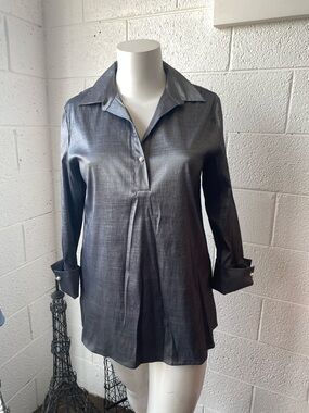 Preston & York Satin-Effect Tunic Blouse in Charcoal Gray